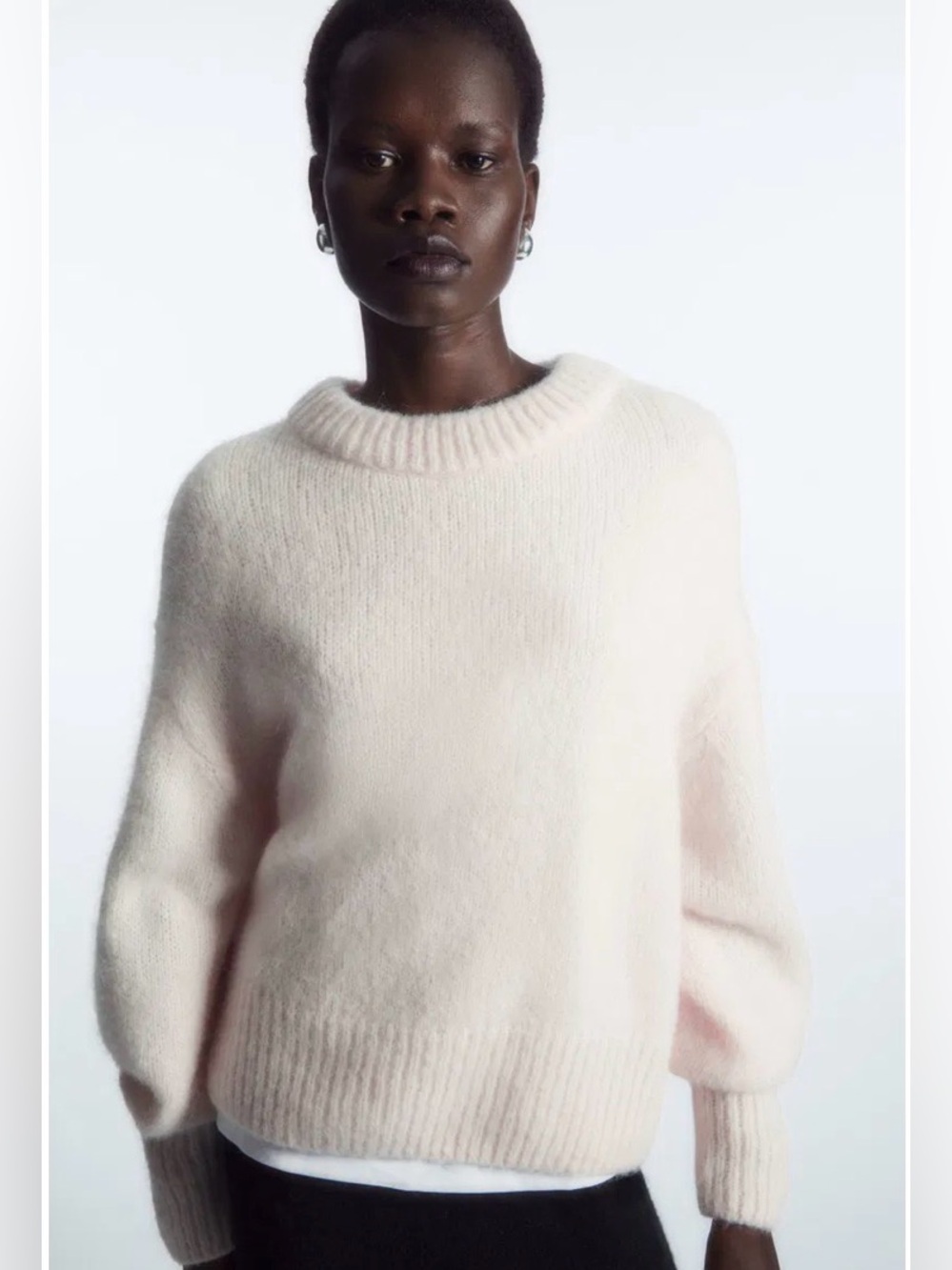 COS Alpaca Wool Blend Crewneck Sweater Pullover Ivory Cream Size L Minimalist